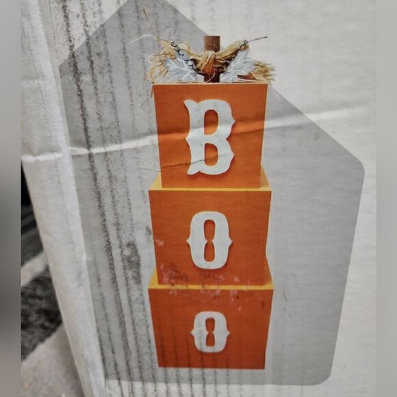 Nib Wooden Orange Halloween "Boo" Stacking Boxes Decor - Picture 2 of 3